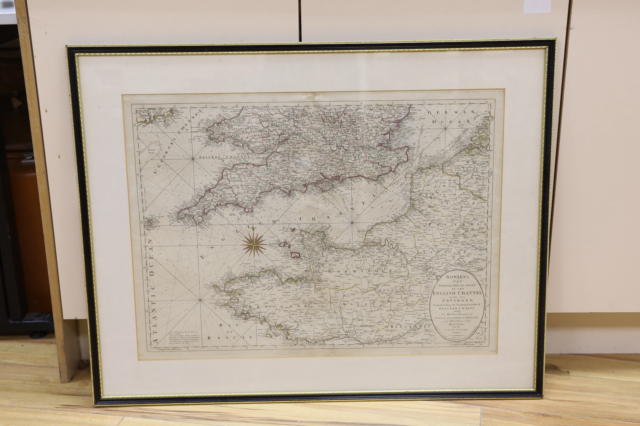 Carington Bowles, hand coloured engraving, Topographical Chart of the English Channel with it’s Environs, 53 x 72cm